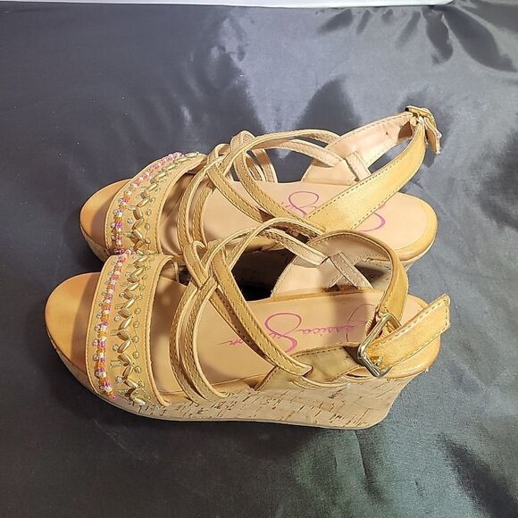 JESSICA SIMPSON LITTLE/BIG GIRL'S FALLON CORK-WRAPPED MIDSOLEWEDGE SANDAL SHOES - Picture 3 of 15